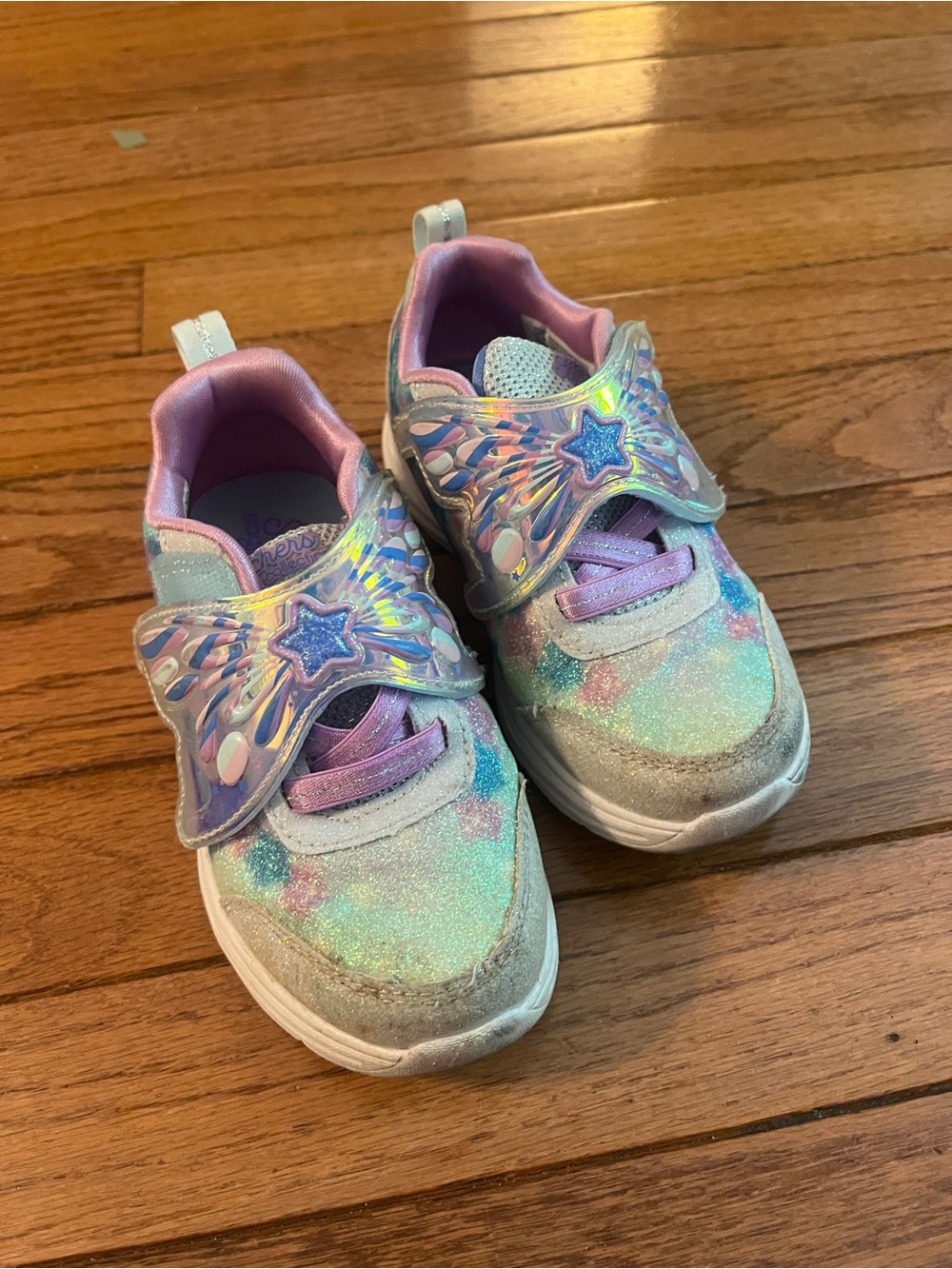 Skechers Girls Holographic Light up velcro Sneakers - Pink & Blue